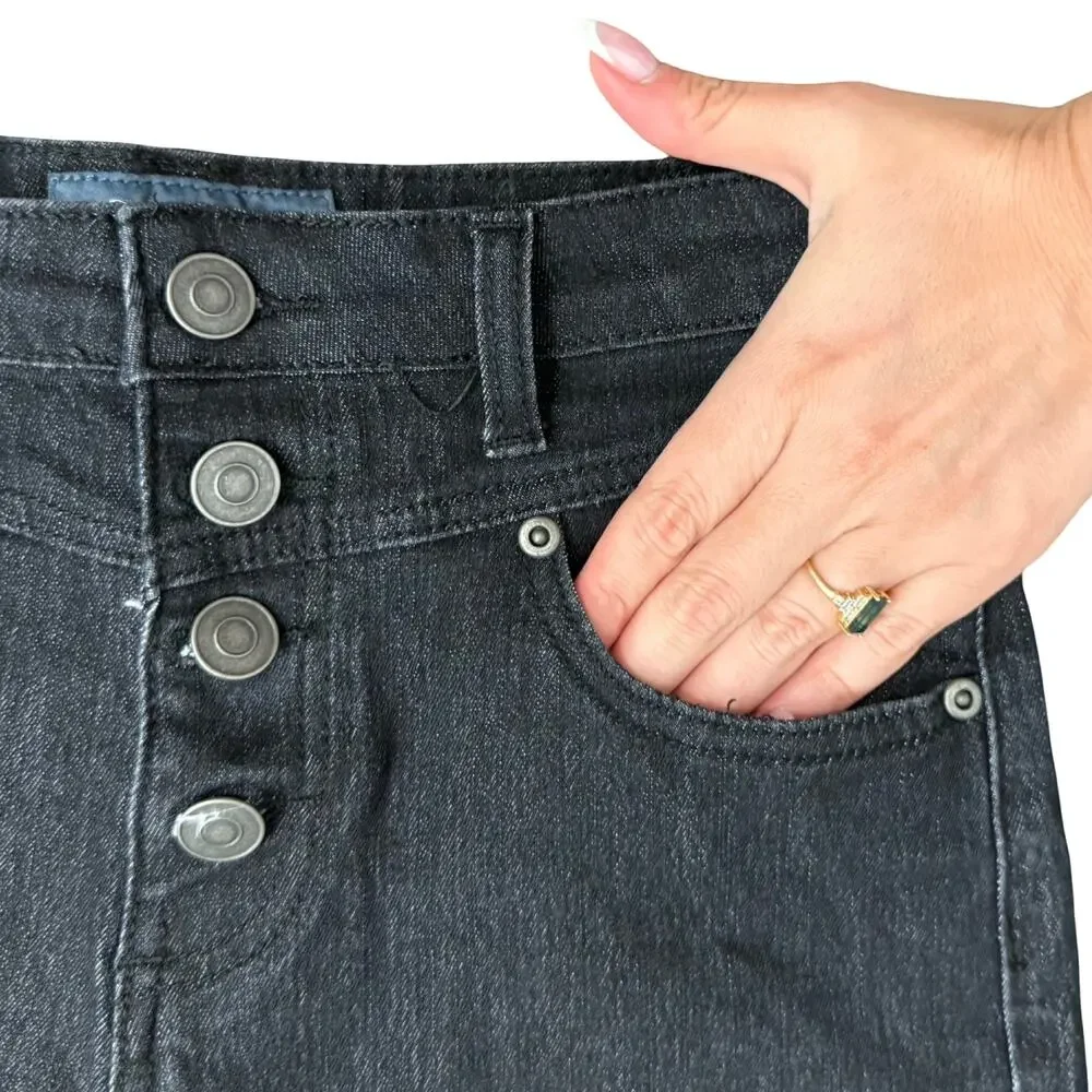 Modcloth Navy Blue Dark Wash Button Fly High Rise Stretch Cuffed Shorts size 4 - Picture 5 of 9